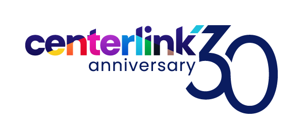 CenterLink's 30th Anniversary Logo in all the colors of the rainbow