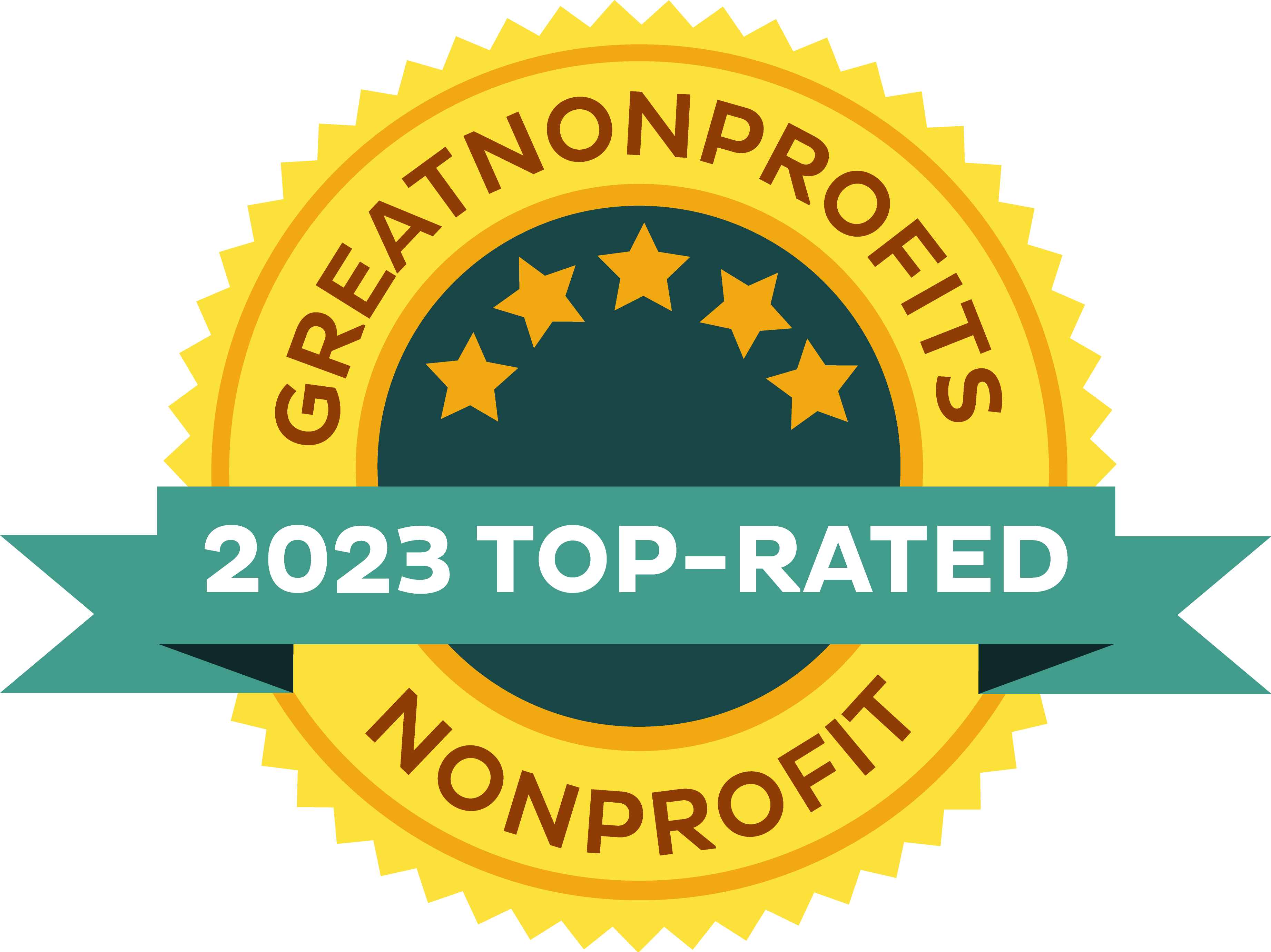 CenterLink's 2023 Top Rated Nonprofit Badge: links to Overview and Reviews on GreatNonprofits