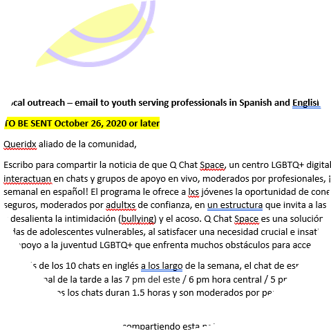 thumbnail image for Q Chat Space Email (Spanish and English)
